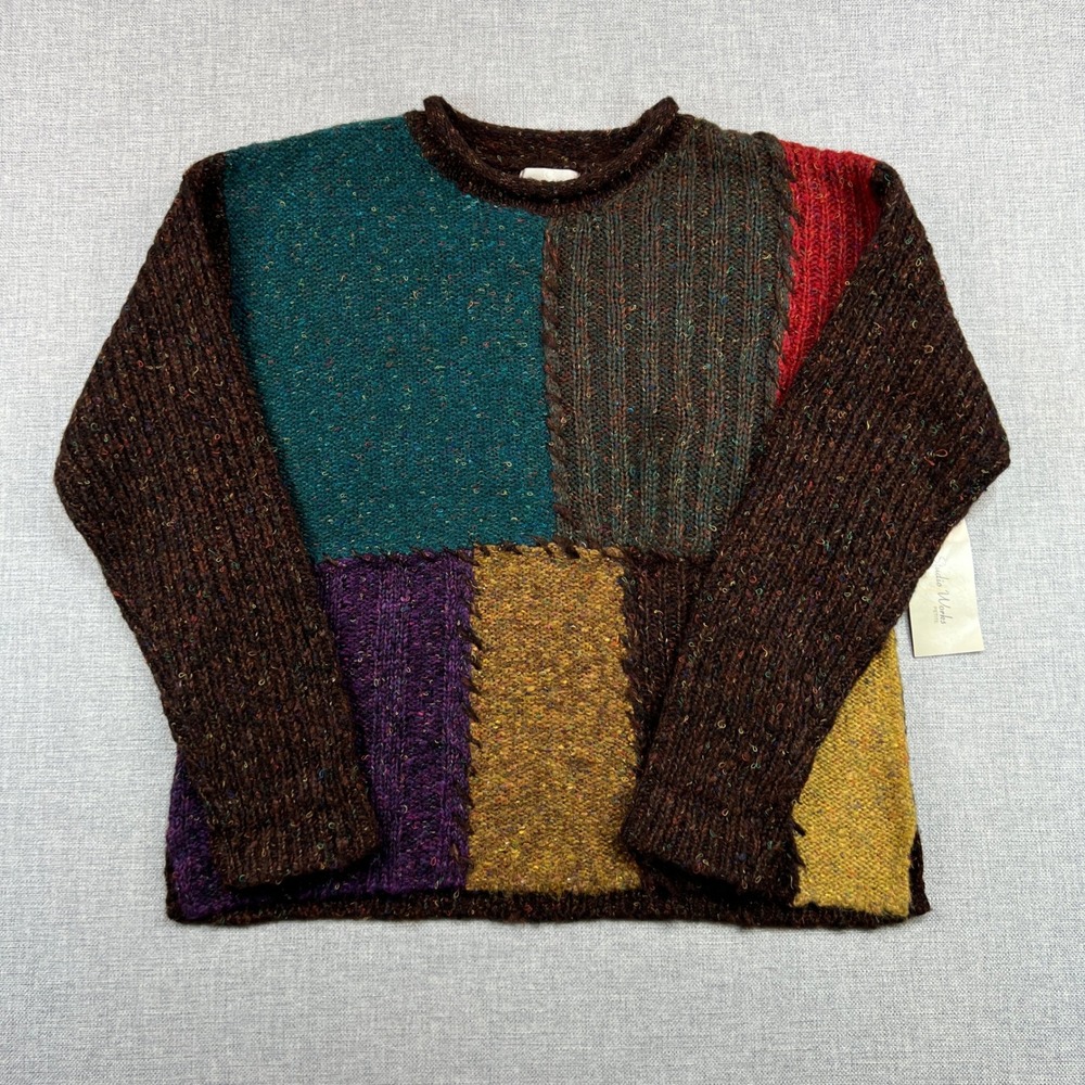 VTG 90s Studio Works Patchwork Roll Neck Sweater Women Petite M Boho Cottagecore